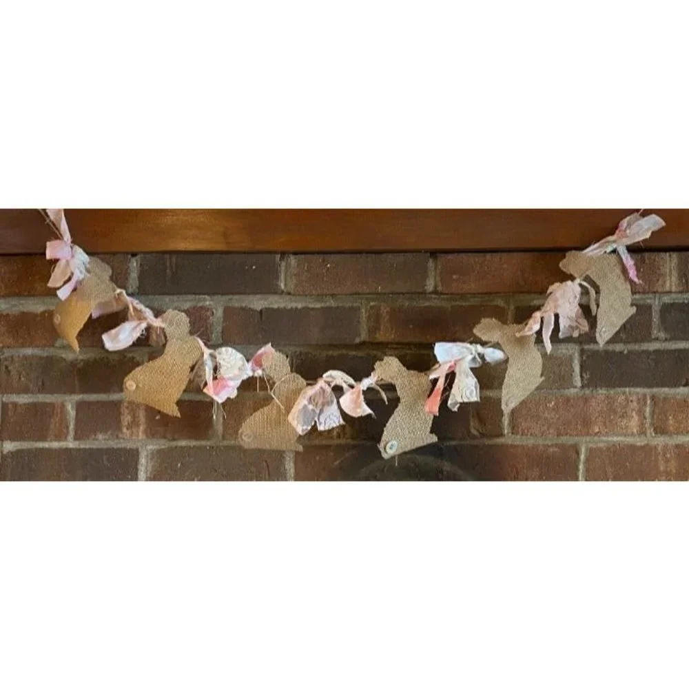 DIY Easter Bunny Burlap‎ Tied Rag Banner Kit Garland Cottage Romantic Farmhouse